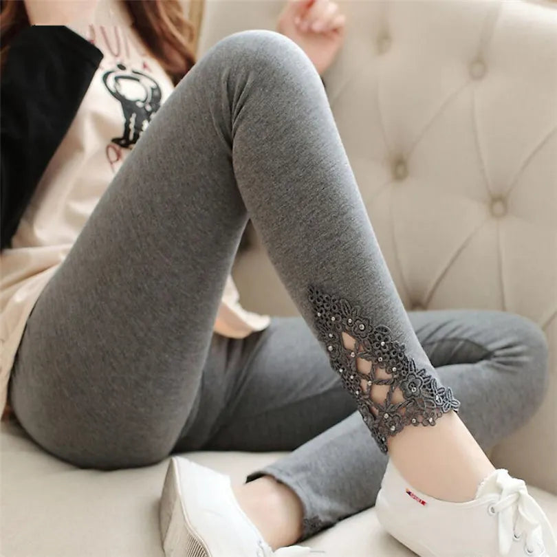 LJCUIYAO Women Leggings Diamond Lace Hollow Out Fitness Elastic Waist