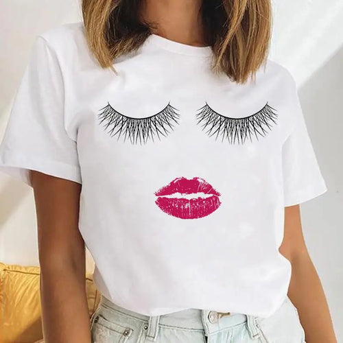 Women Eyelash Beach Holiday Cute 2021 Female Short Sleeve Cartoon