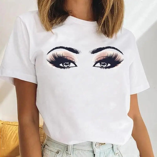 Women Eyelash Beach Holiday Cute 2021 Female Short Sleeve Cartoon