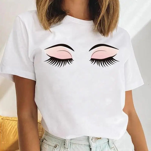 Women Eyelash Beach Holiday Cute 2021 Female Short Sleeve Cartoon