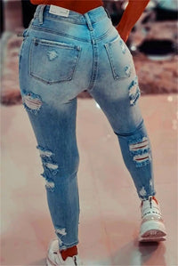 Thumbnail for Women Ripped Cut Out Jeans Sexy Hole Hollow Out Stretch Skinny