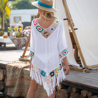 Thumbnail for CROCHET BIKINI White Bikini Cover Up With Fringe Trim Women Sexy