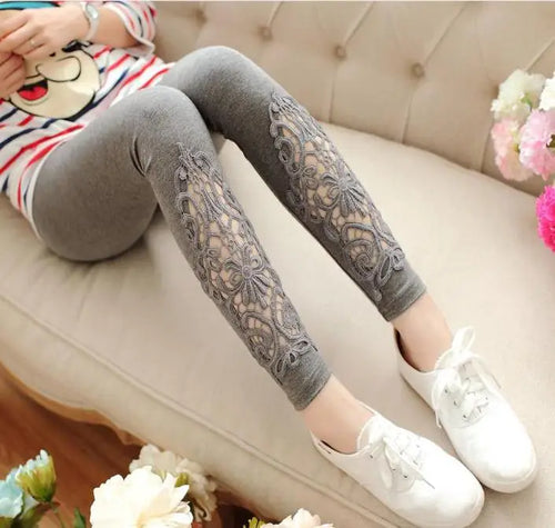 LJCUIYAO Women Leggings Diamond Lace Hollow Out Fitness Elastic Waist