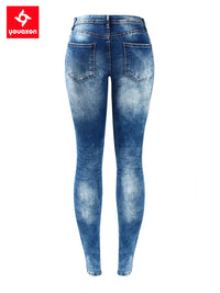 Thumbnail for 2045 Youaxon Women`s Fashion Blue Low Rise Skinny Distressed Washed