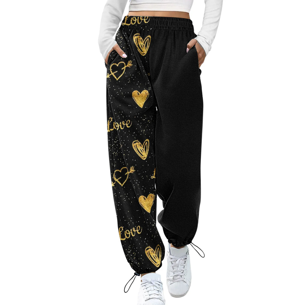 Women's Print Bottom Sweatpants Pockets High Waist Sporty Gym Athletic