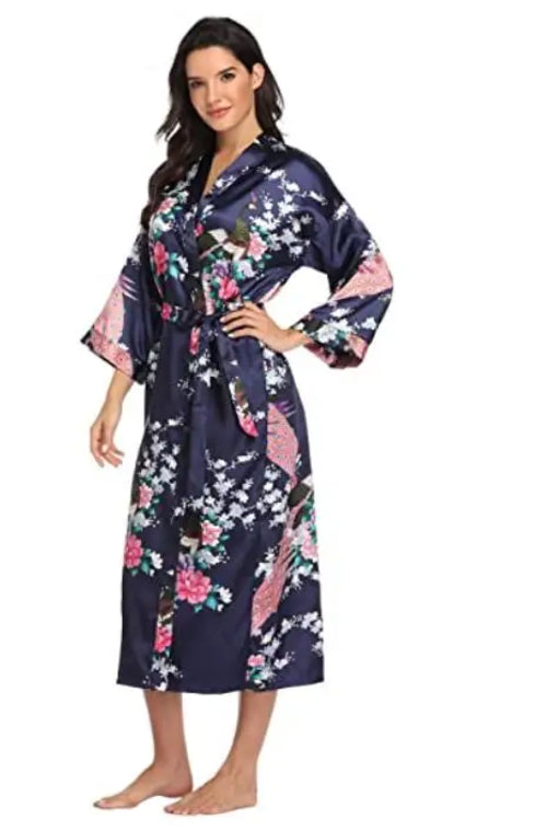 Hot Sale Black Summer Satin Kimono Bathrobe Women Bride Bridesmaid