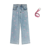 Thumbnail for Japanese Fashion Heart Embroideried Wide Leg Loose Women Demin Pants