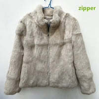 Thumbnail for Women Genuine Rabbit Fur Coats Solid Female Stand Collar Rex Rabbit