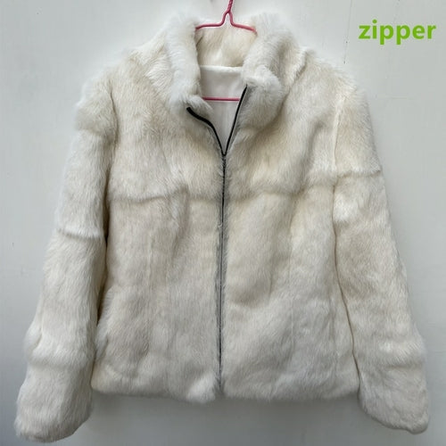 Women Genuine Rabbit Fur Coats Solid Female Stand Collar Rex Rabbit