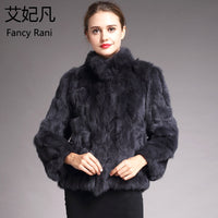 Thumbnail for Women Genuine Rabbit Fur Coats Solid Female Stand Collar Rex Rabbit