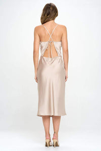 Thumbnail for Satin Bias Midi Dress with Criss Cross Back