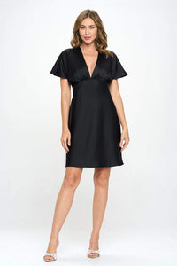 Thumbnail for Satin Solid Deep V neck Formal Short Dress