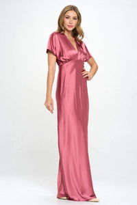 Thumbnail for Satin Solid Deep V neck Formal Dress