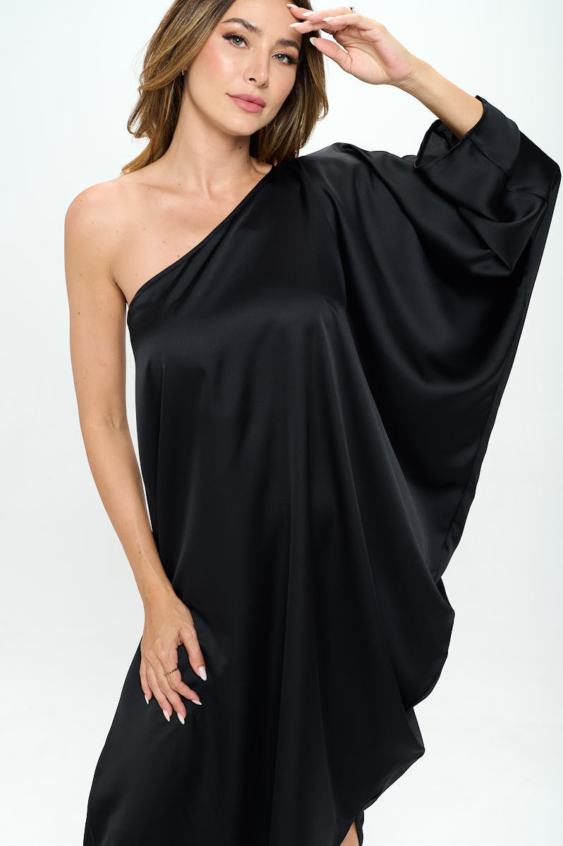 Satin Oversize One Shoulder Asymmetrical Dress