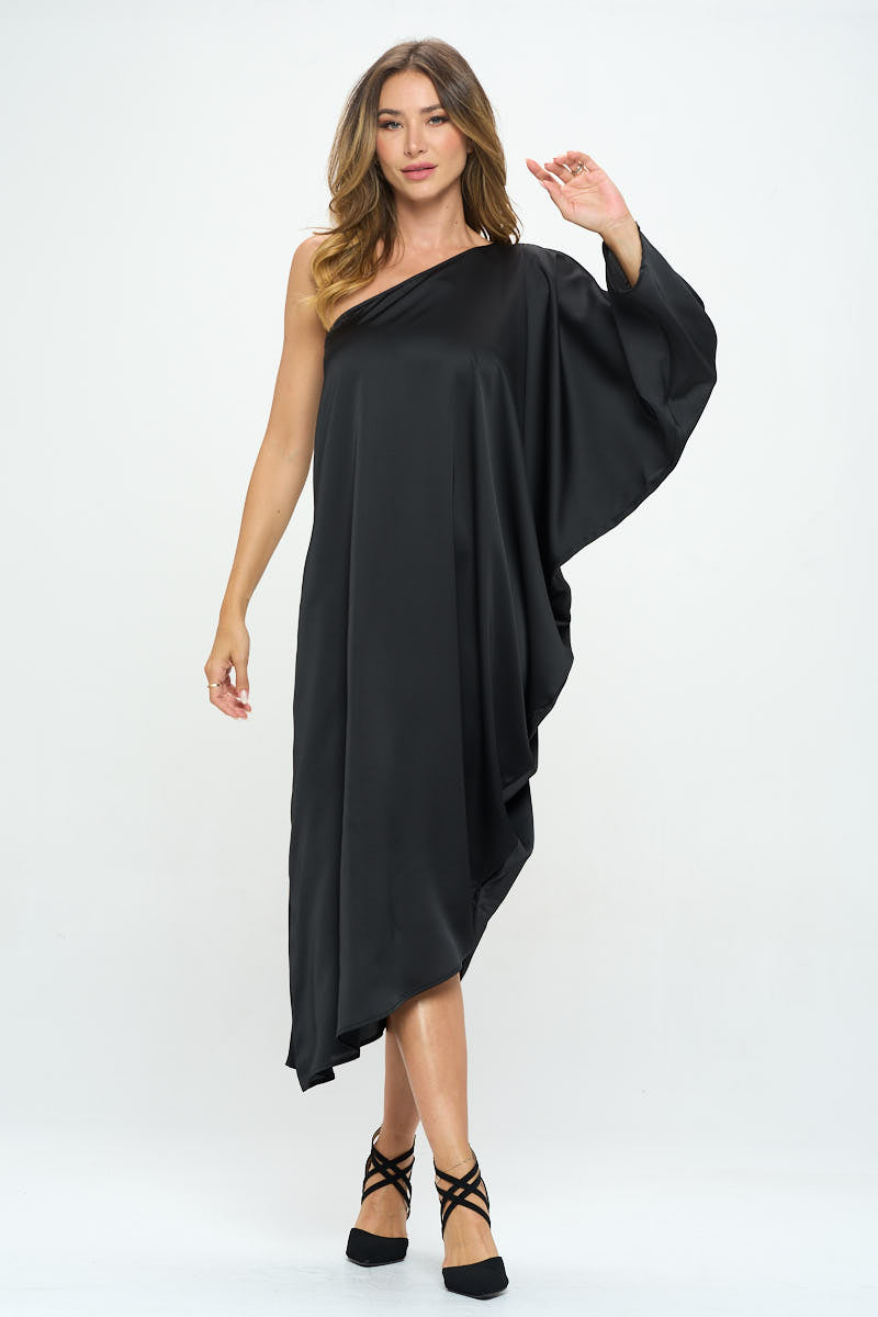 Satin Oversize One Shoulder Asymmetrical Dress