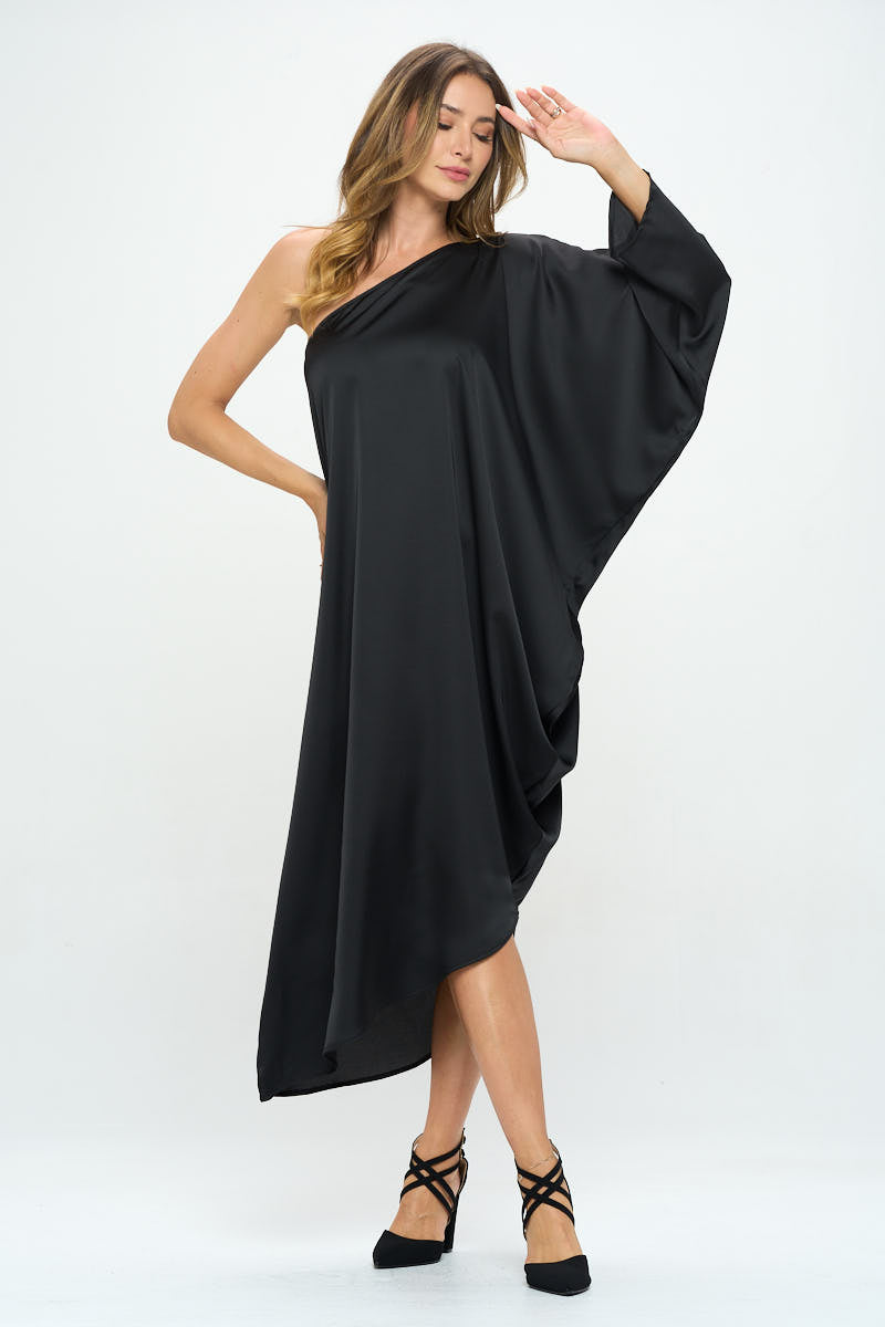 Satin Oversize One Shoulder Asymmetrical Dress