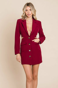 Thumbnail for Cut Out Lapel Neck Button Up Blazer Dress