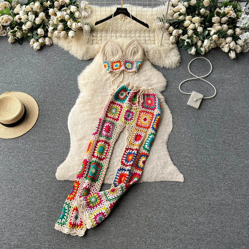 SINGREINY Knitted Beach Two Pieces Suits Women Strap Mini