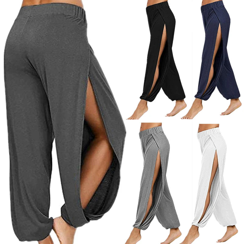 Women Fashion Yoga Pants High Waisted Slit Wide Leg Haren Pants Gym