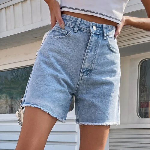 Blue Women's Denim Shorts 2023 Summer Button High Waist Casual Jean