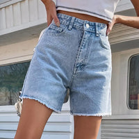 Thumbnail for Blue Women's Denim Shorts 2023 Summer Button High Waist Casual Jean