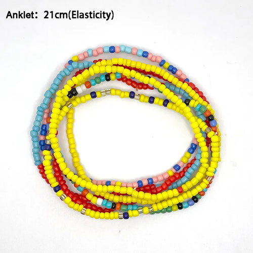 7Pcs/Set Bohemian Multicolor Beaded Chain Anklet Bracelet Set for