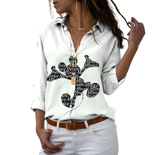 New 2024 Disney Harajuku Slim Fit 3D Print Women's Button Up Long