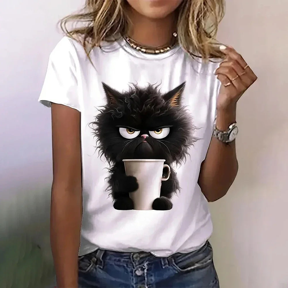 Summer Women's T Shirt Cat Print Casual Short Sleeve 3d T Shirts