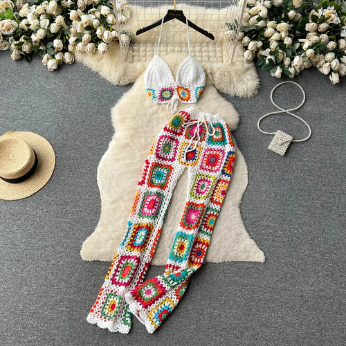 SINGREINY Knitted Beach Two Pieces Suits Women Strap Mini