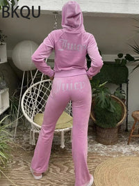 Thumbnail for BKQU Tracksuit Velvet Two Piece Sets Women Outfits Y2k High Waist