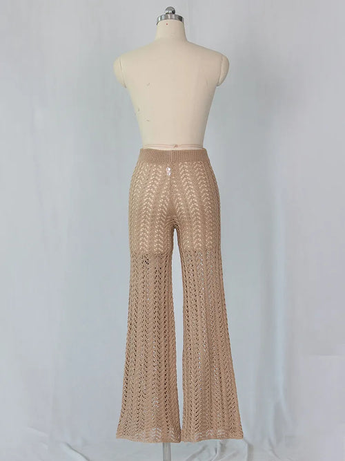 Sibybo Hollow Out Knitted High Waist Sexy Pants Women Fashion Crochet