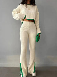 Thumbnail for REALEFT Autumn Winter 2 Pieces Women's Oufit Sets Knitted Tracksuit