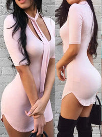 Thumbnail for Sexy Wrap Chest U Neck Elastic Slim Bodycon Dress Women Solid Color