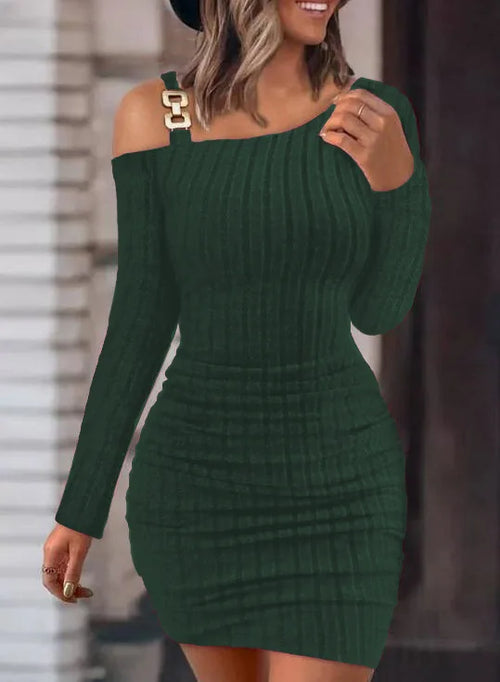 Sexy Chain Off Shoulder Mini Dress Women Autumn Fashion Bodycon Long