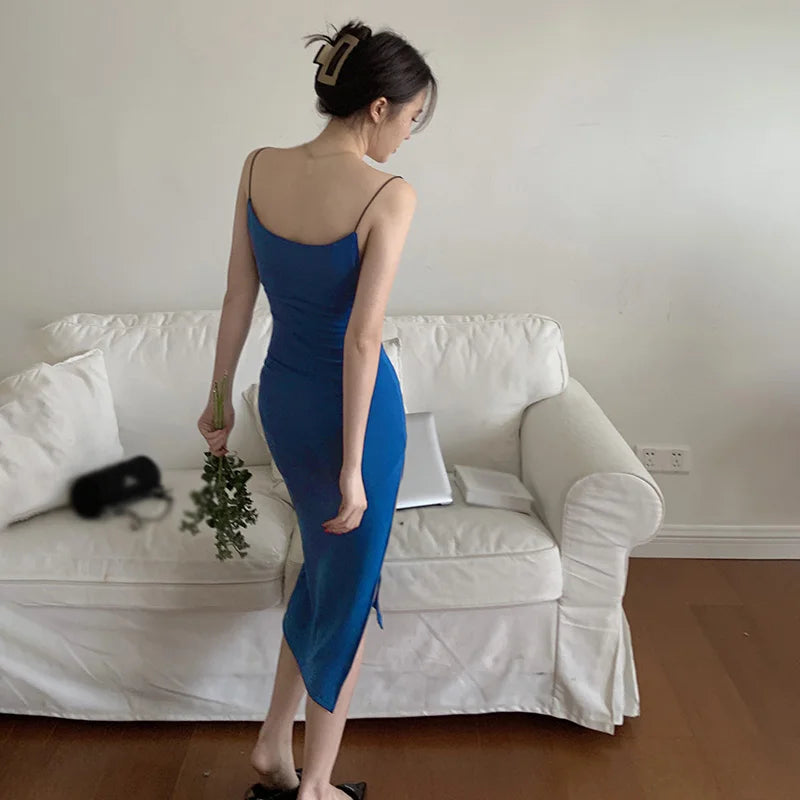 Women Slim Sexy Split Dress Elastic Tight Party Elegant Female Long