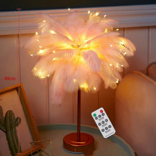 Bedroom LED Night Light Feather Table Lamp Bedside Lamp Modern Wedding