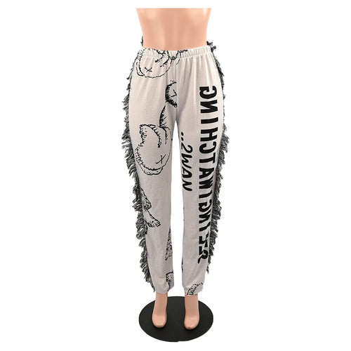 Echoine Women Print Side Tassel Autumn Pants High Waist Activewear