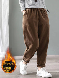 Thumbnail for Velvet Warm Winter Pants for Women Elastic Waist Corduroy Harem Pant