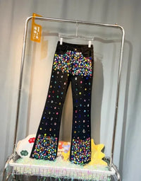 Thumbnail for Women Autumn Winter Handmade Diamonds Beaded Long Denim Pants High