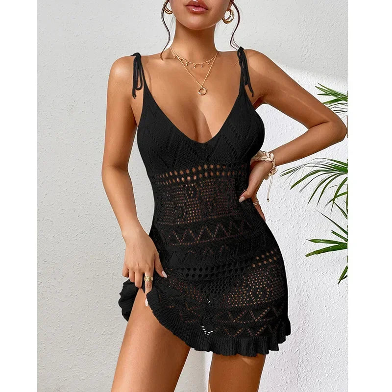 Sexy Womens Crochet Beach Dress See-through Beachwear Pareo Swimsuit