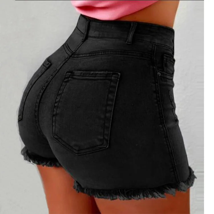 Trendy Mid-Rise Women's Denim Shorts with Frayed Edges and Tassels