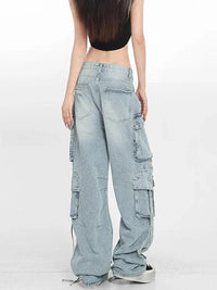 Thumbnail for Light Blue Cargo Pants Women High Waisted Jeans Full Length Ripped