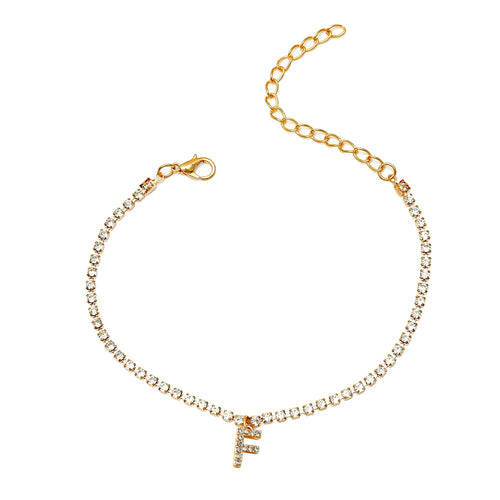 Crystal Zircon Initial Letter Ankle Bracelet Alphabet Anklets for