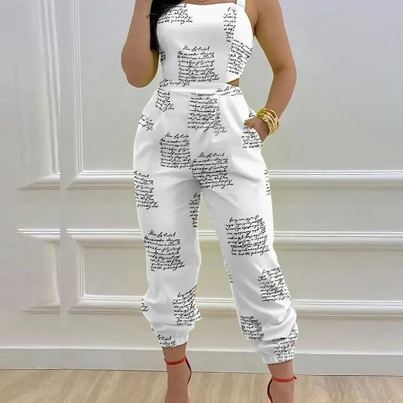 Women's Jumpsuit Elegant Sexy Suspender Printed Jumpsuits Casual Hip