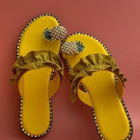 Thumbnail for Pineapple Pearl Beach Slides Flat Toe Casual Womens Slippers