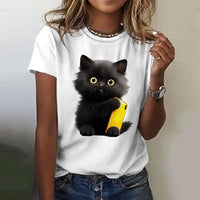 Thumbnail for Summer Women's T Shirt Cat Print Casual Short Sleeve 3d T Shirts