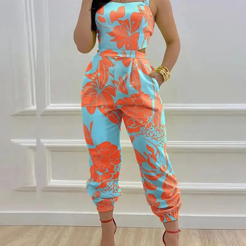 Women's Jumpsuit Elegant Sexy Suspender Printed Jumpsuits Casual Hip