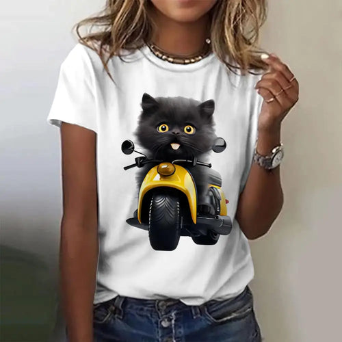 Summer Women's T Shirt Cat Print Casual Short Sleeve 3d T Shirts