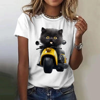 Thumbnail for Summer Women's T Shirt Cat Print Casual Short Sleeve 3d T Shirts