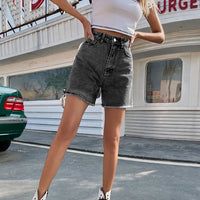 Thumbnail for Blue Women's Denim Shorts 2023 Summer Button High Waist Casual Jean